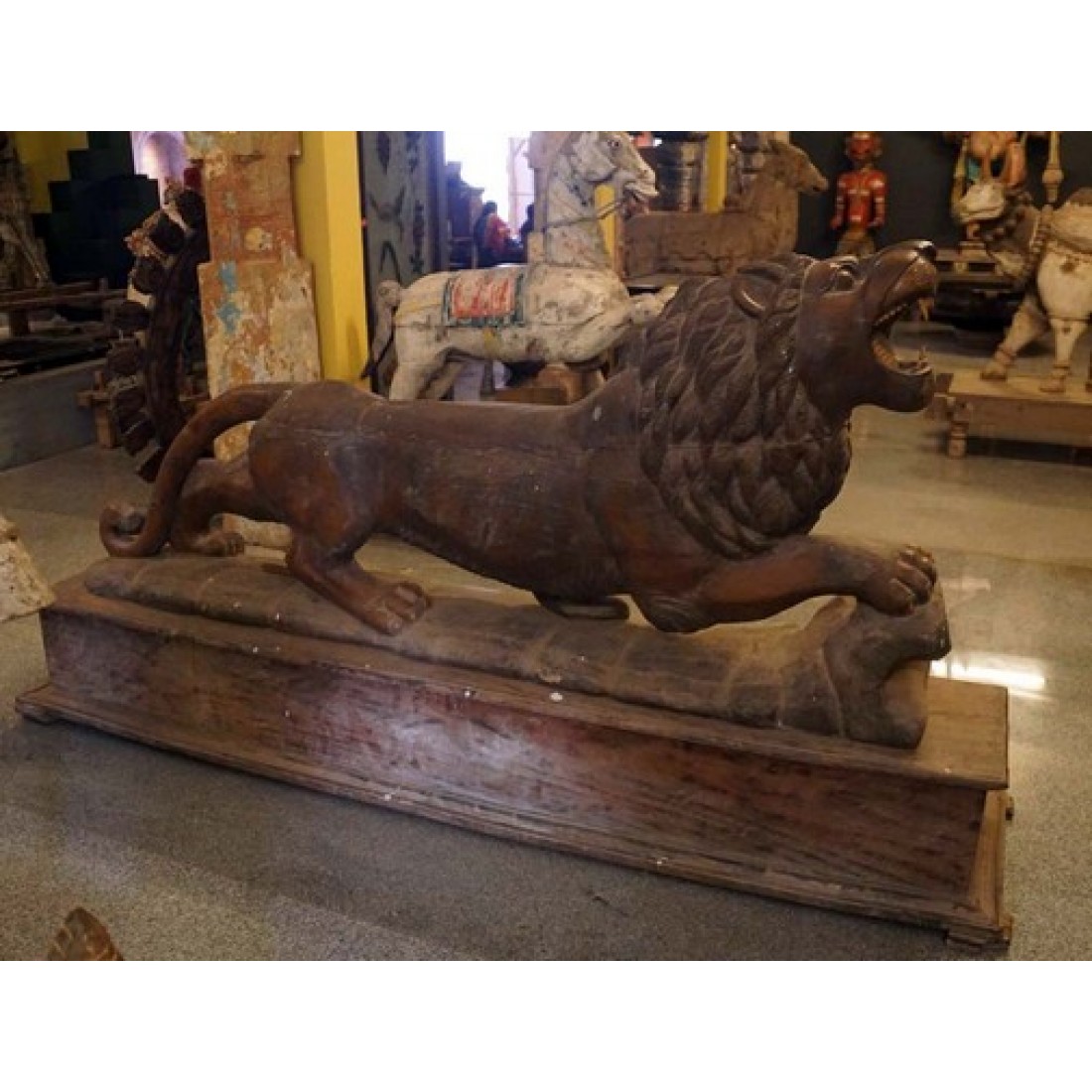 wooden lion statue